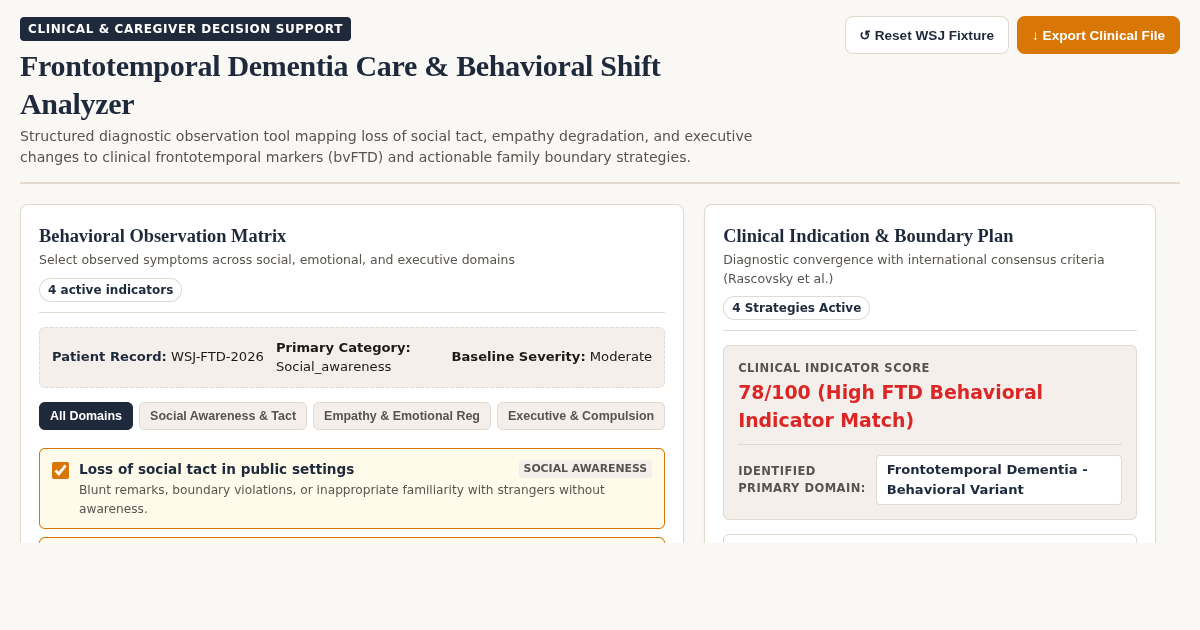 Frontotemporal Dementia Care & Behavioral Shift Analyzer preview