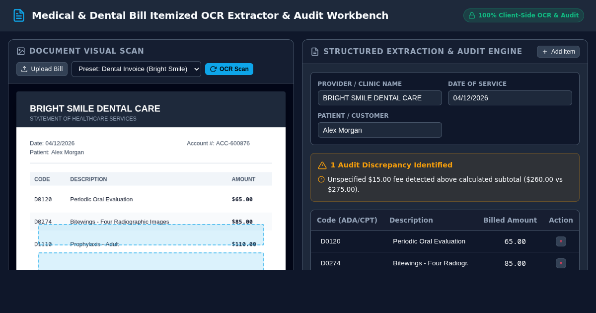 Medical & Dental Bill Itemized OCR Extractor & Audit Workbench preview