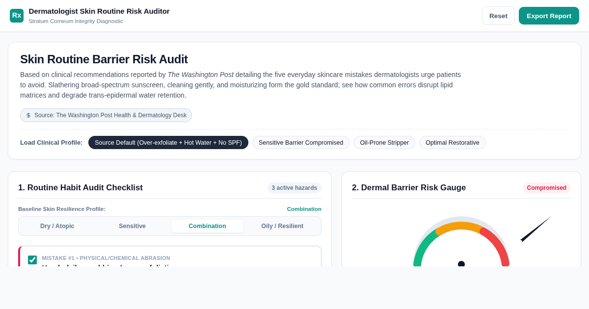 Dermatologist Skin Routine Risk Auditor | Clinical Barrier Diagnostic preview