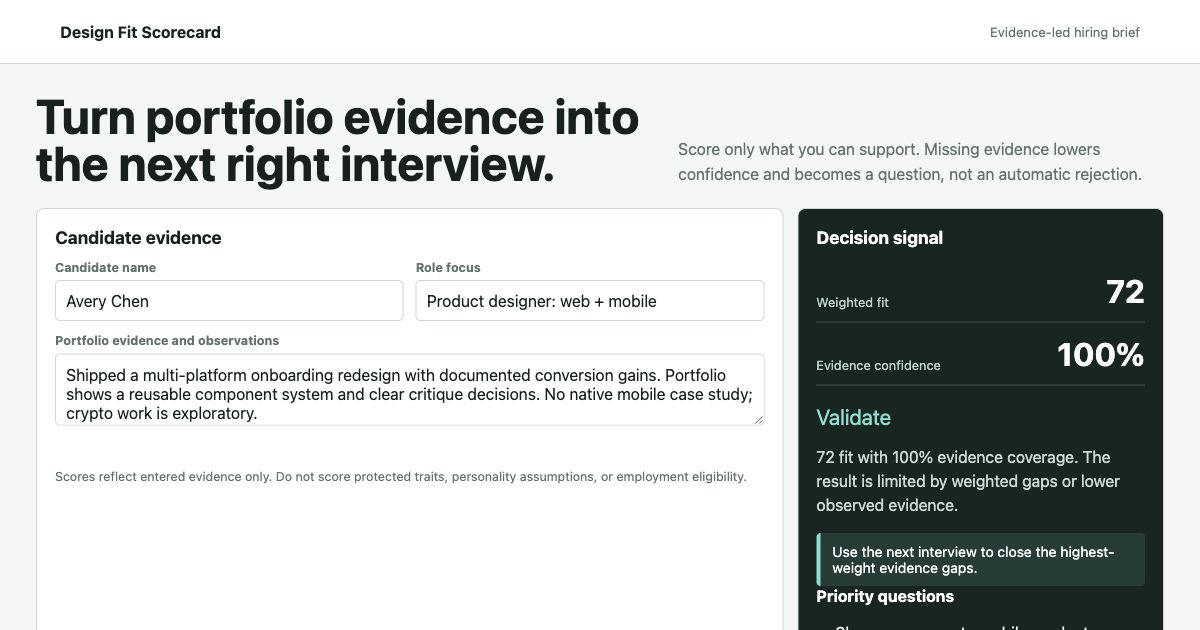Design Fit Scorecard preview