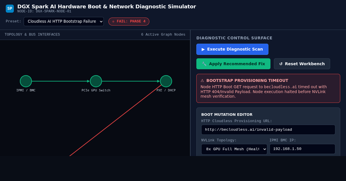 DGX Spark AI Hardware Boot & Network Diagnostic Simulator preview