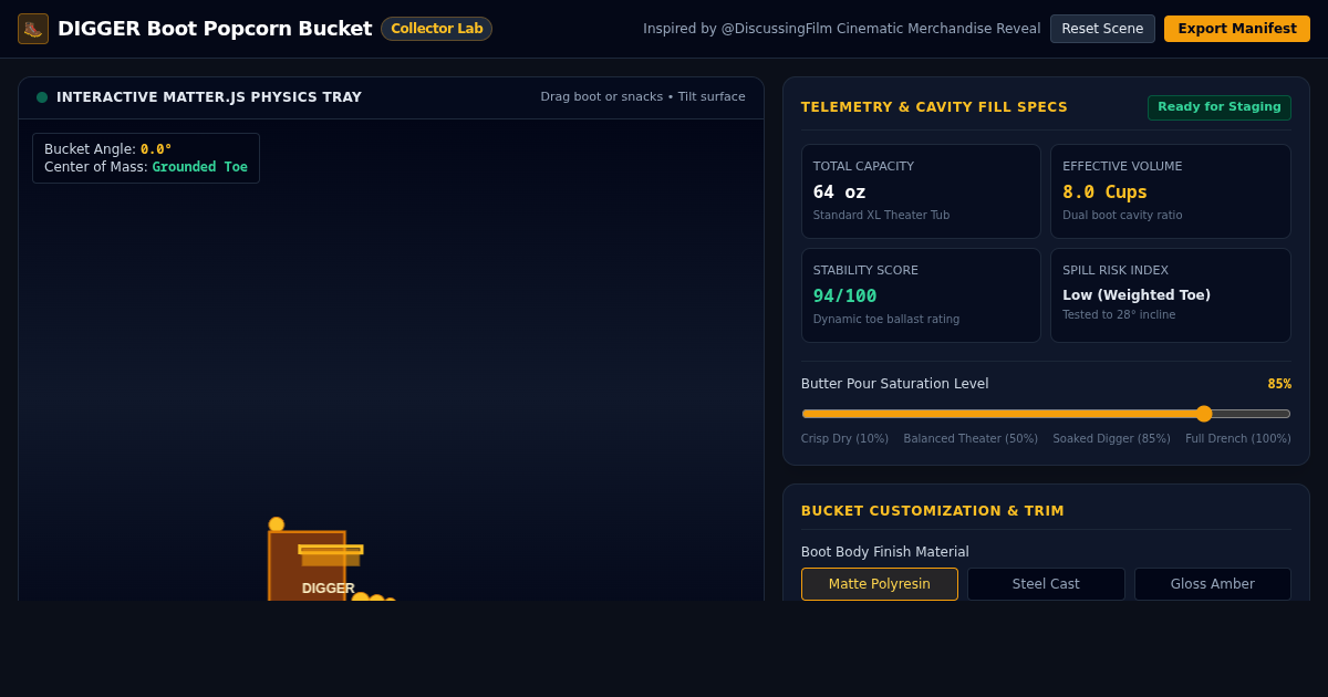 DIGGER Boot Popcorn Bucket Customizer & Staging Lab preview