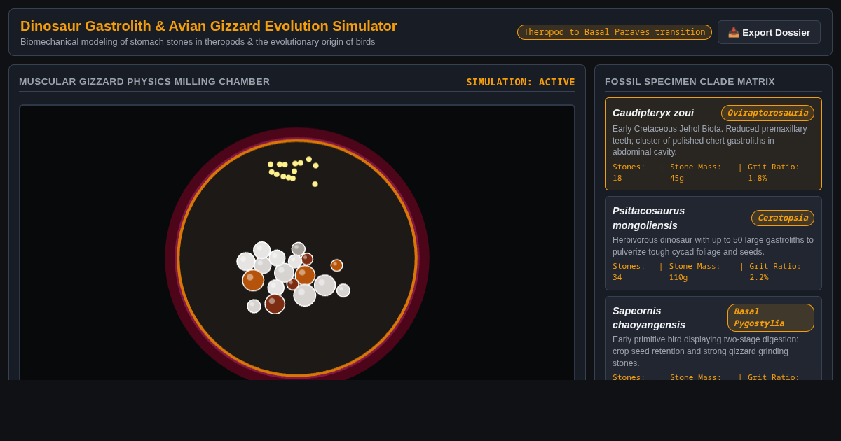 Dinosaur Gastrolith & Avian Gizzard Evolution Simulator preview