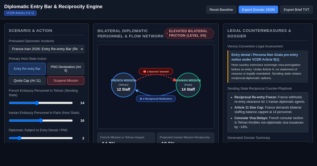 Diplomatic Entry Bar & Reciprocity Engine | VCDR Article 9 & 11 Simulator preview