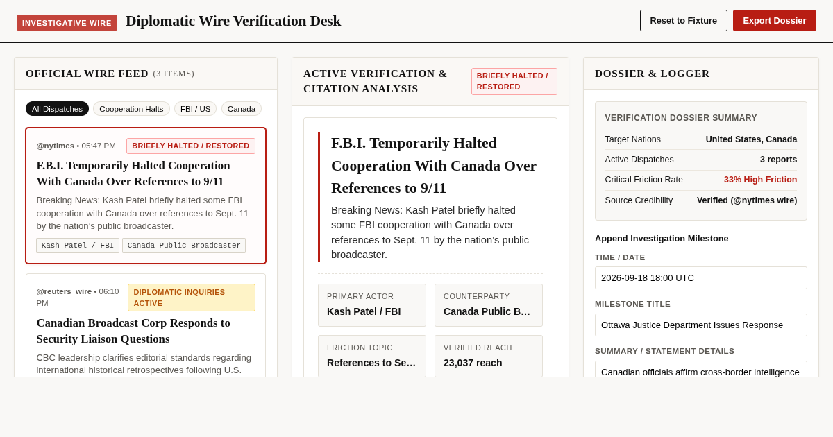Diplomatic Wire Verification & Event Timeline Explorer preview