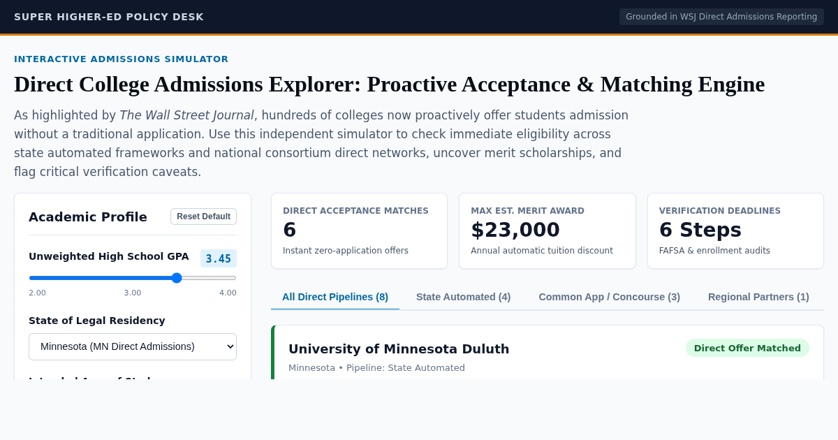 Direct College Admissions Explorer | Proactive Acceptance & Matching Engine preview