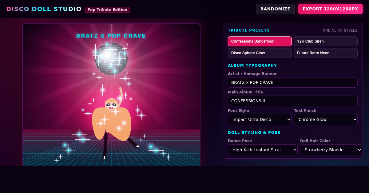 Disco Doll Pop Art Cover Studio | Y2K Dance Album Creator preview