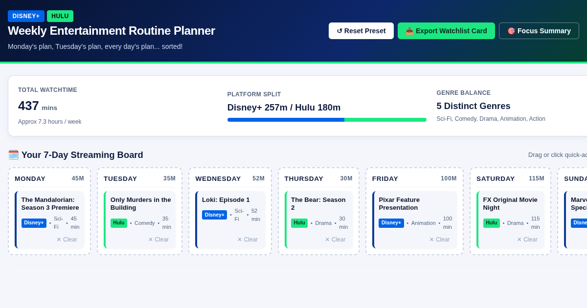 Disney+ & Hulu Weekly Entertainment Routine Planner preview