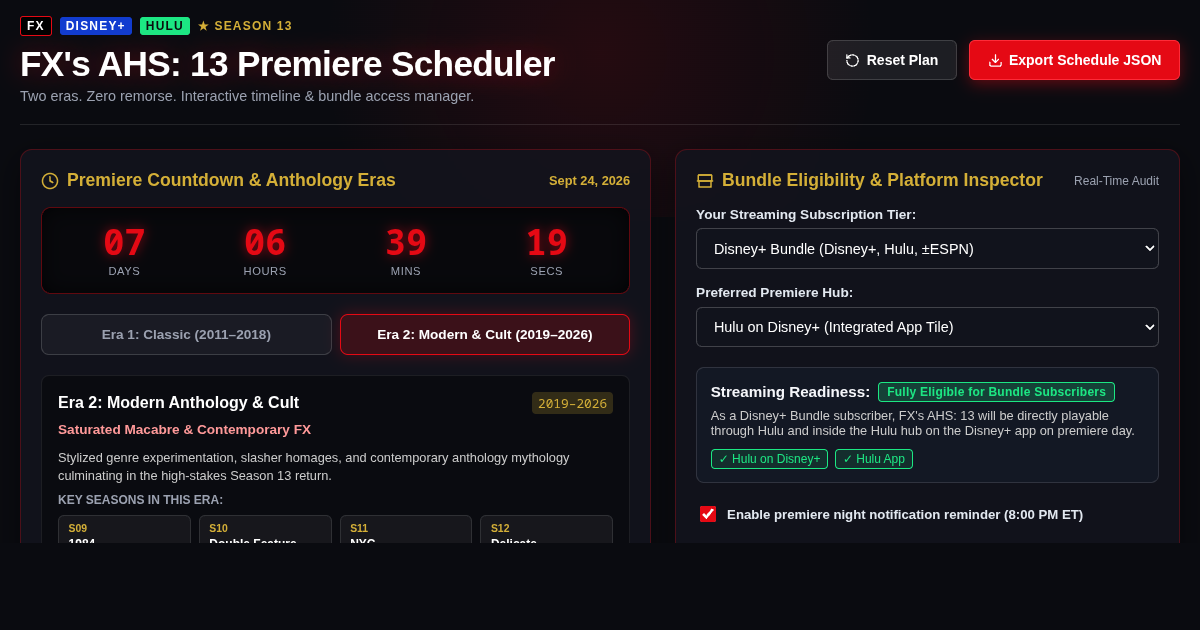 Disney+ FX AHS Timeline & Bundle Premiere Scheduler 80 preview