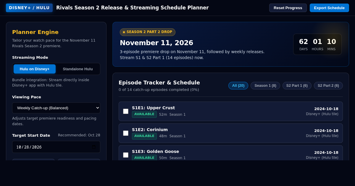 Disney+ Rivals Season 2 Release & Streaming Schedule Planner preview