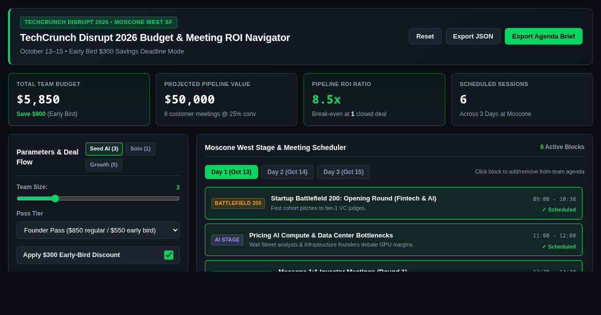 TechCrunch Disrupt 2026 Budget & Meeting ROI Navigator preview