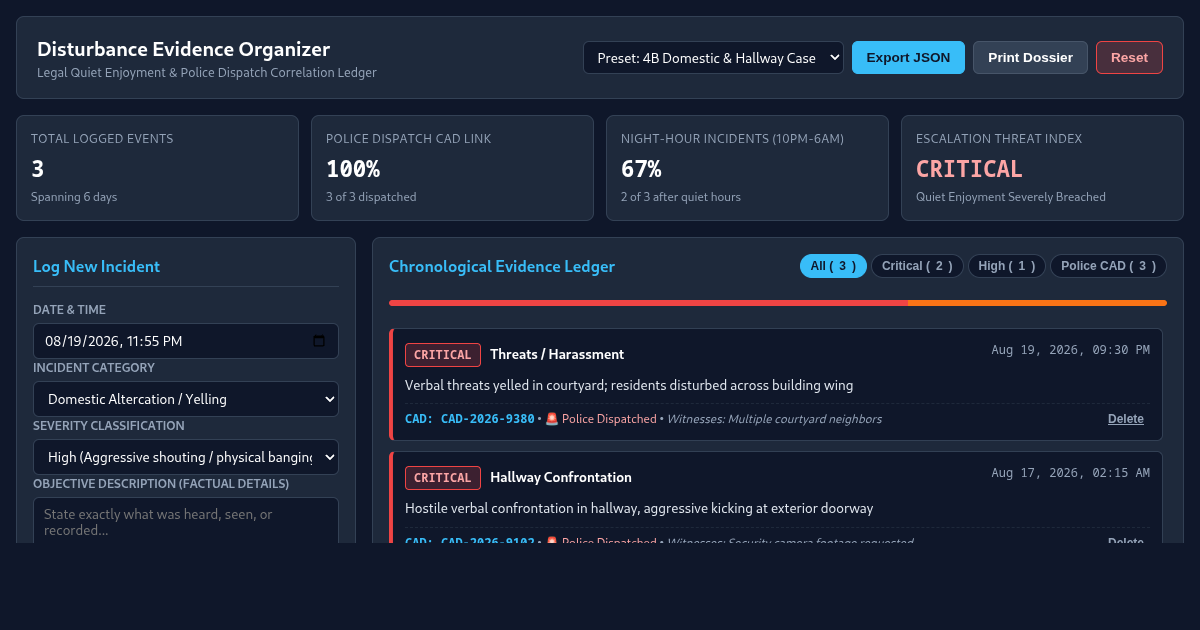 Neighbor Disturbance Incident Logger & Evidence Dossier preview