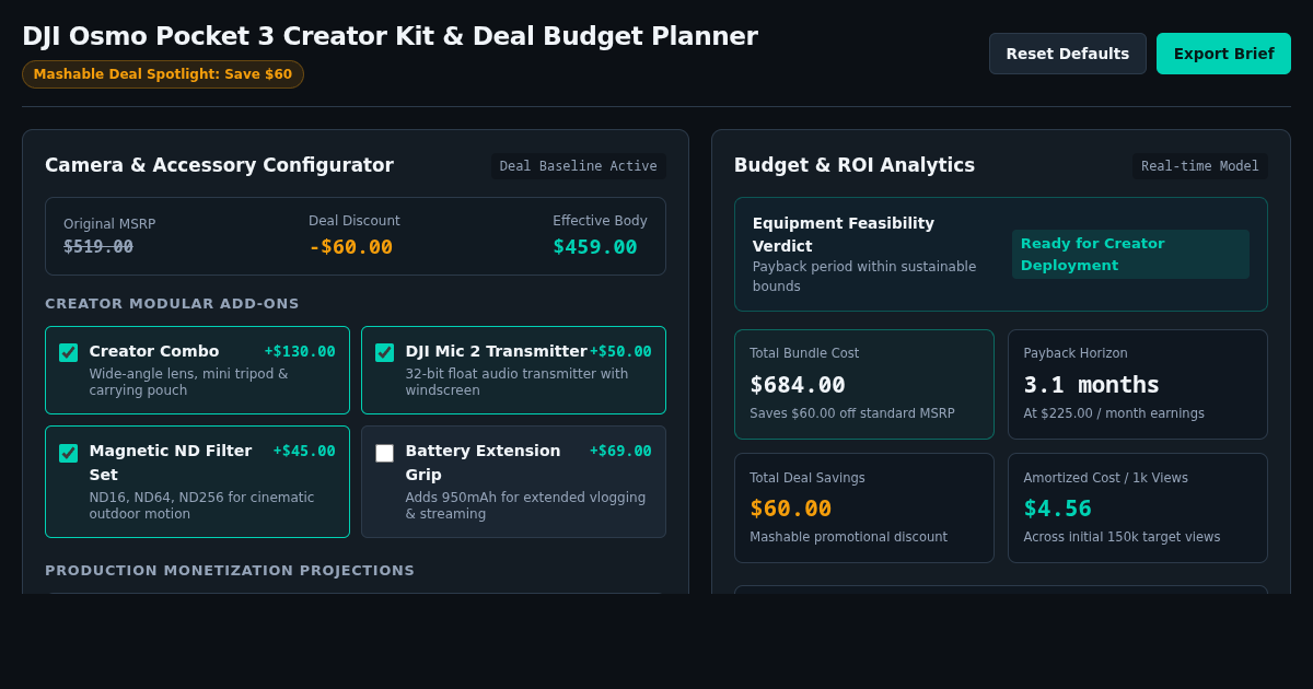 DJI Osmo Pocket 3 Creator Kit & Deal Budget Planner preview