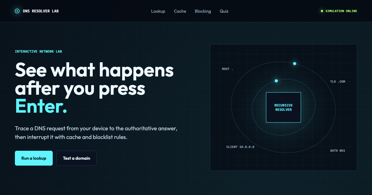 How DNS Works: Interactive Recursive Resolver & DNS Ad Blocking Simulator preview