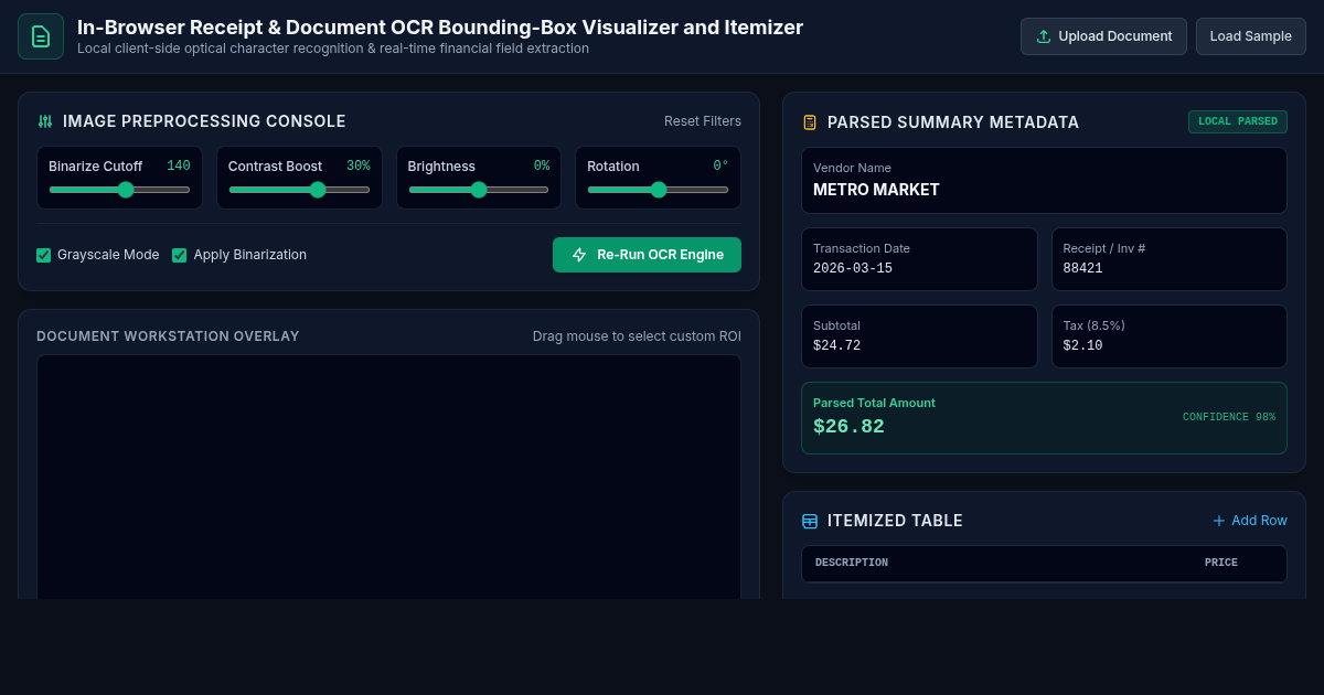 In-Browser Receipt & Document OCR Bounding-Box Visualizer and Itemizer preview
