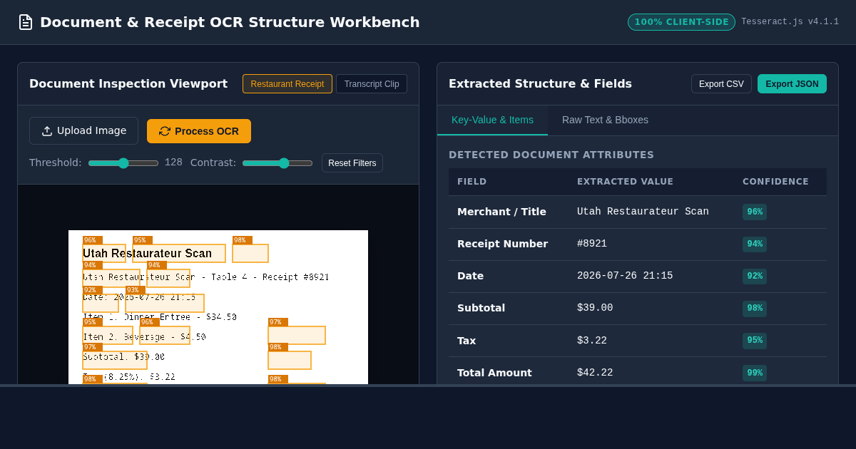 In-Browser Document & Receipt OCR Structure Workbench preview
