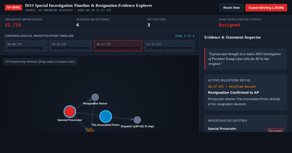 DOJ Special Investigation Timeline & Resignation Evidence Explorer preview