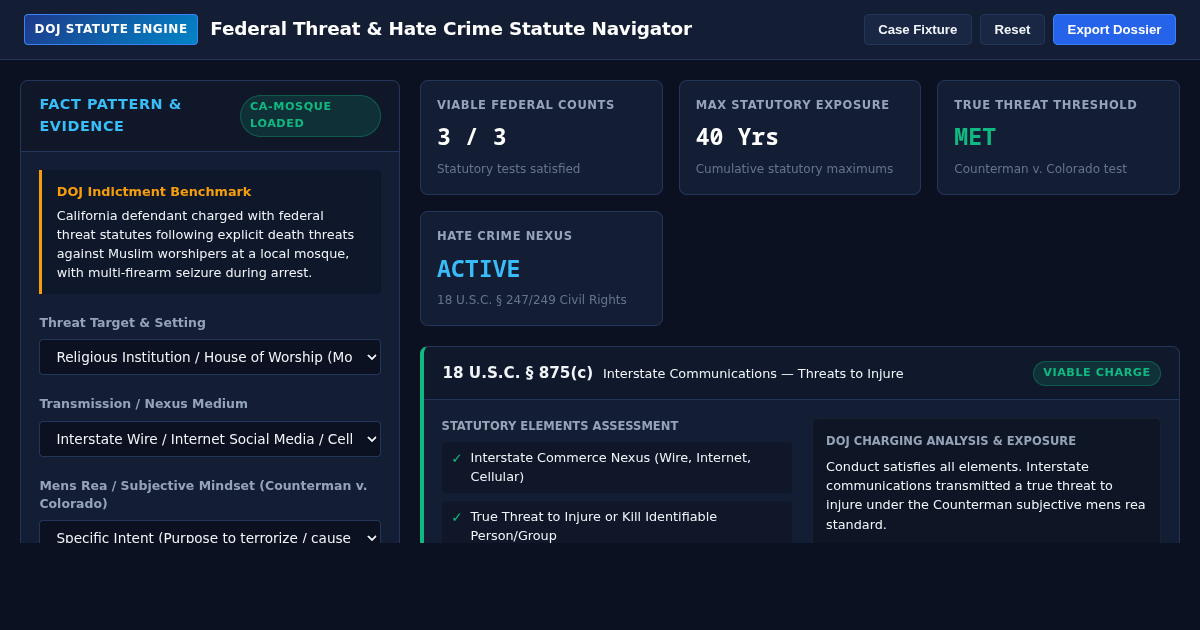 DOJ Federal Threat & Hate Crime Statute Navigator preview