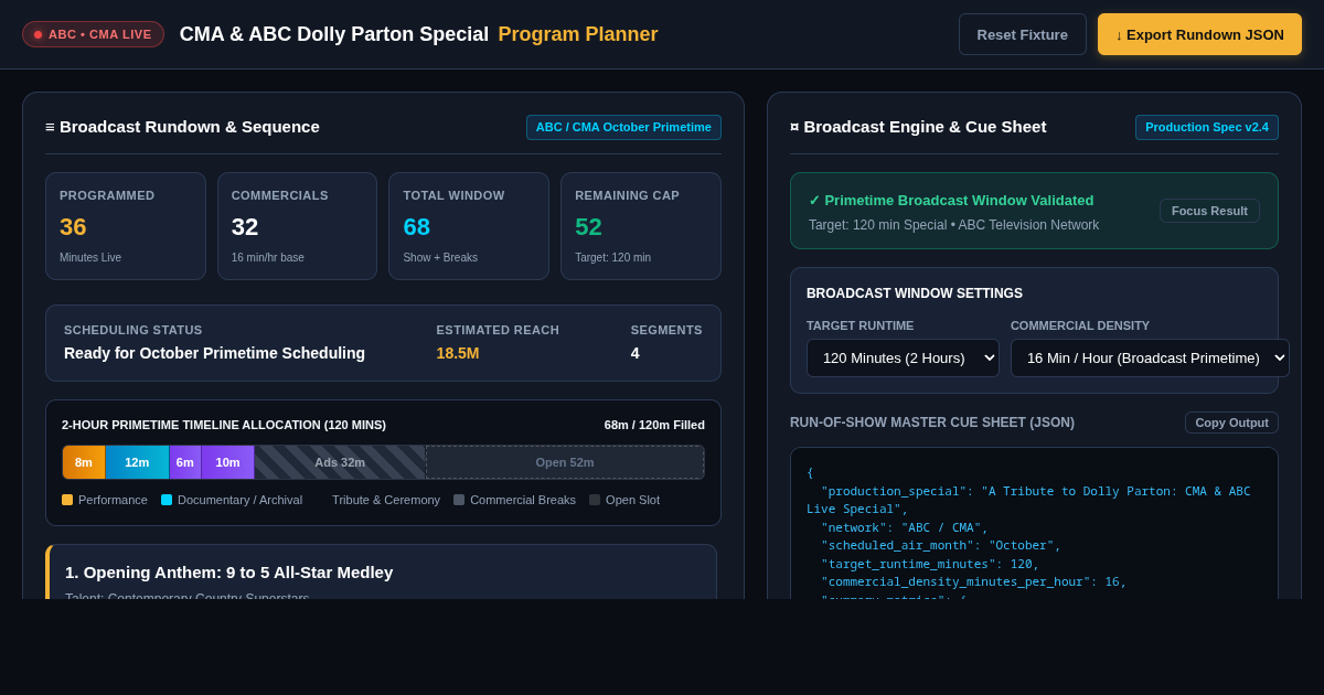 CMA & ABC Dolly Parton Special Program Planner & Broadcast Simulator preview