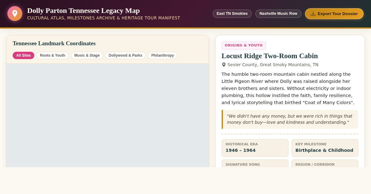 Dolly Parton Tennessee Legacy Map & Milestones Archive preview
