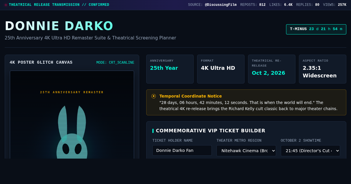 Donnie Darko 25th Anniversary 4K Screening & Poster Remaster Suite preview