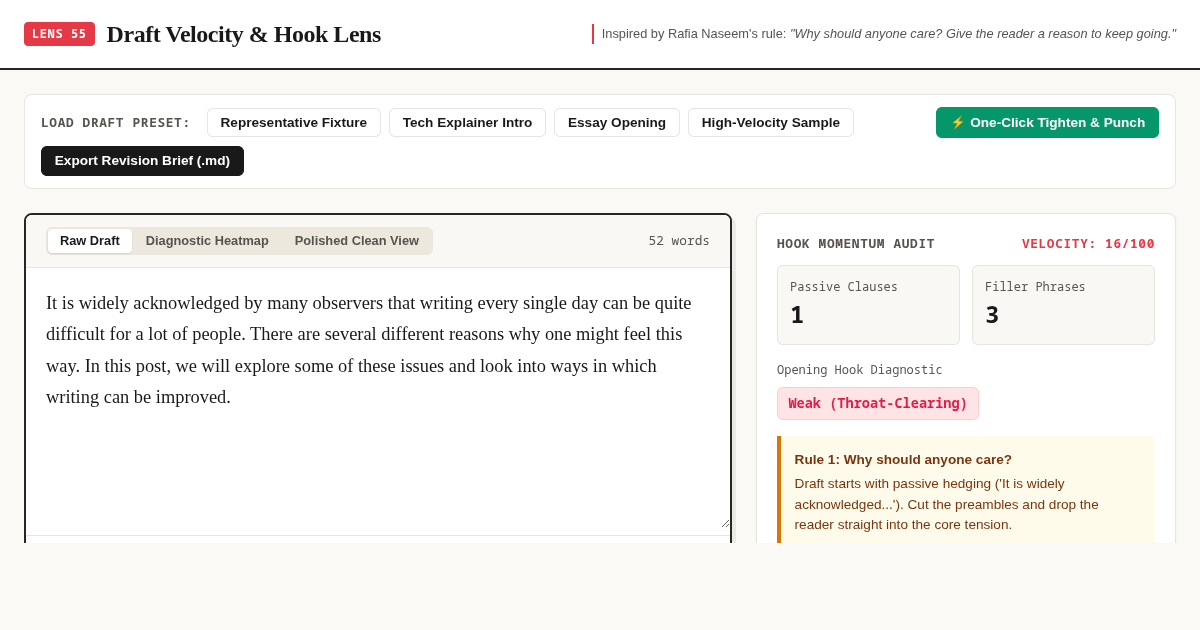 Draft Velocity & Hook Lens preview