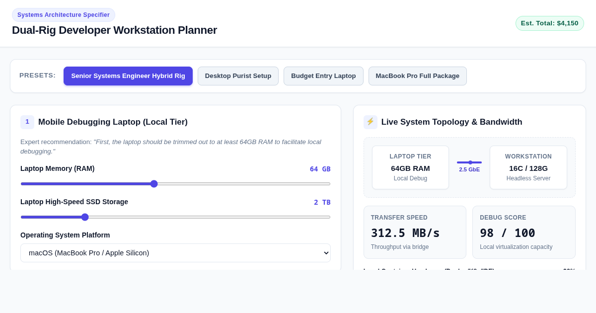 Dual-Rig Developer Workstation Planner & Hybrid Link Configurator preview