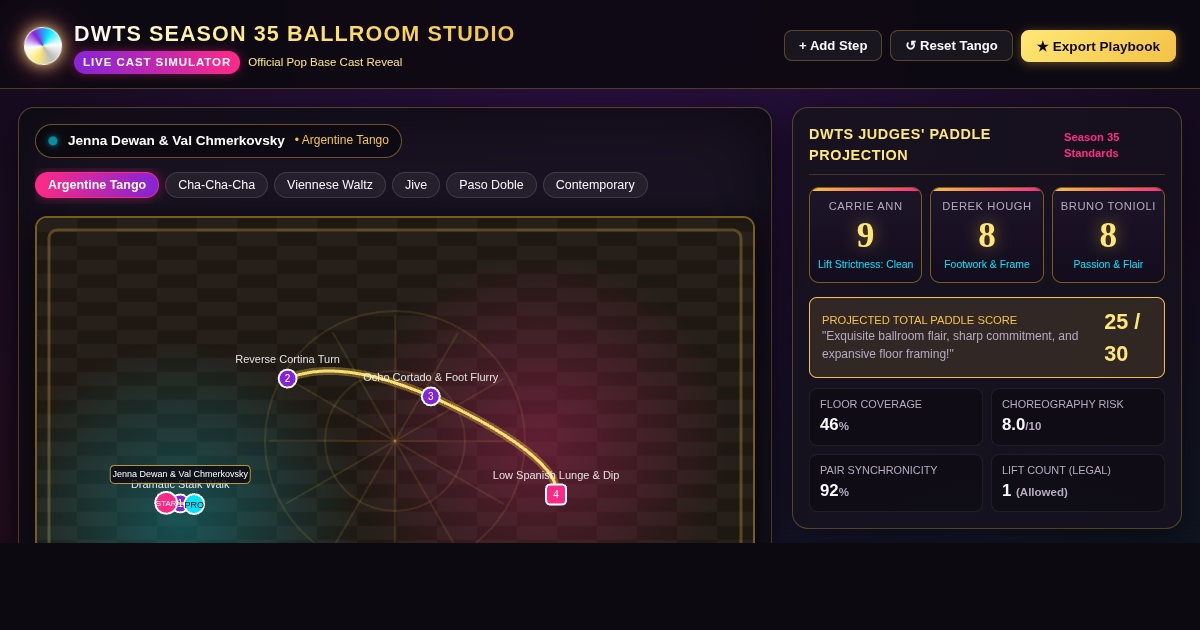 DWTS Season 35 Ballroom Routine Studio & Cast Matchup Board preview