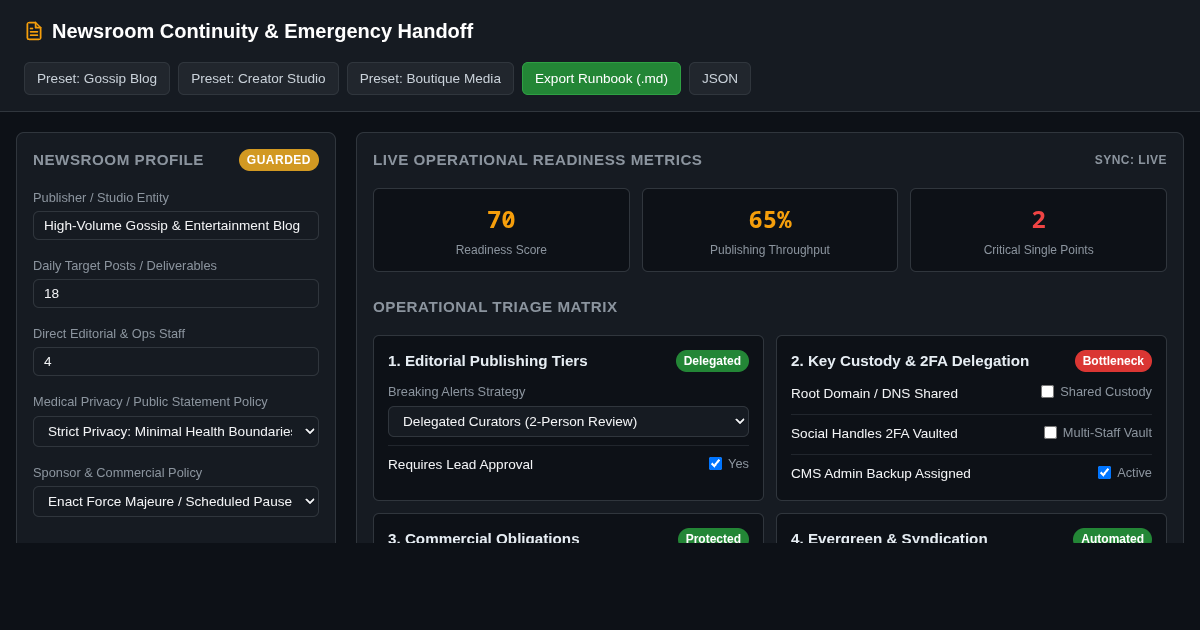 Media Newsroom Continuity & Emergency Handoff Planner preview