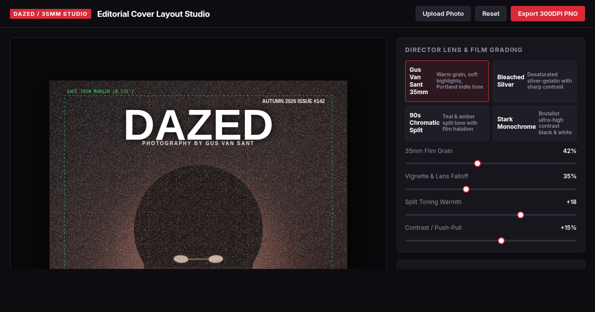 Editorial Cover Layout Studio — Dazed & Van Sant Aesthetic preview
