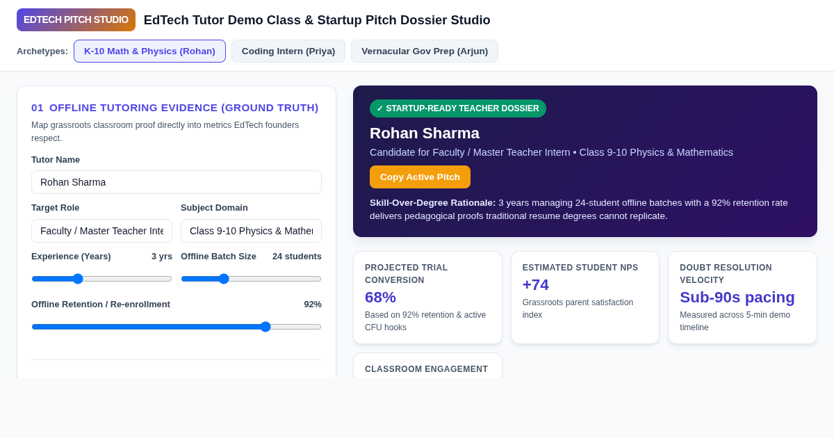 EdTech Tutor Demo Class & Startup Pitch Dossier Studio preview