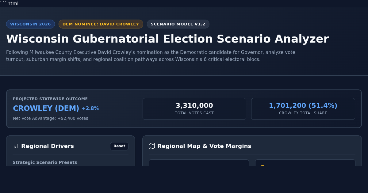 Wisconsin Gubernatorial Election Scenario Analyzer | Crowley 2026 preview