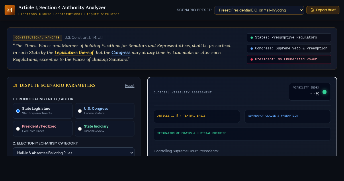 Article I, Section 4: Elections Clause Authority Analyzer & Dispute Simulator preview