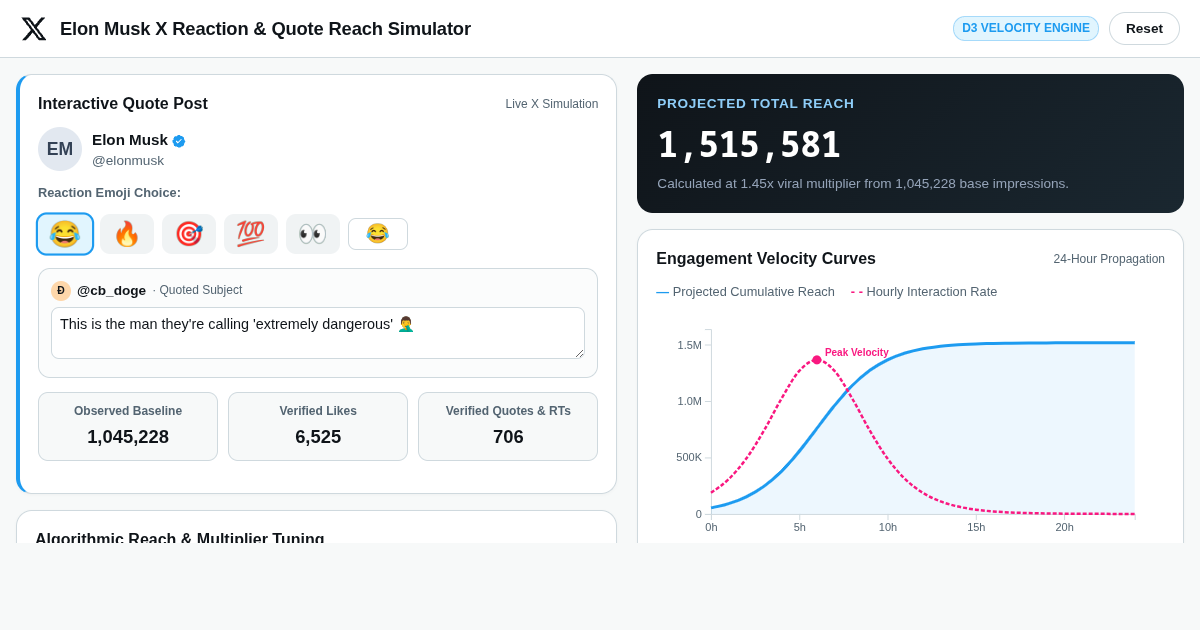 Elon Musk X Reaction & Quote Reach Simulator preview