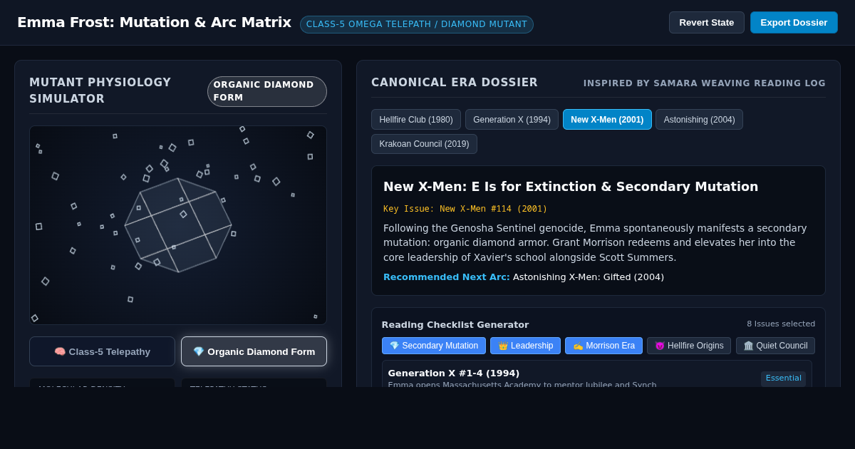 Emma Frost Comic Arc & Mutation Explorer preview
