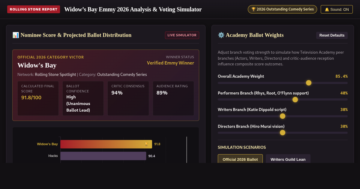 Emmy Comedy Series Winner Tracker & Voting Simulator | Widow's Bay 2026 preview