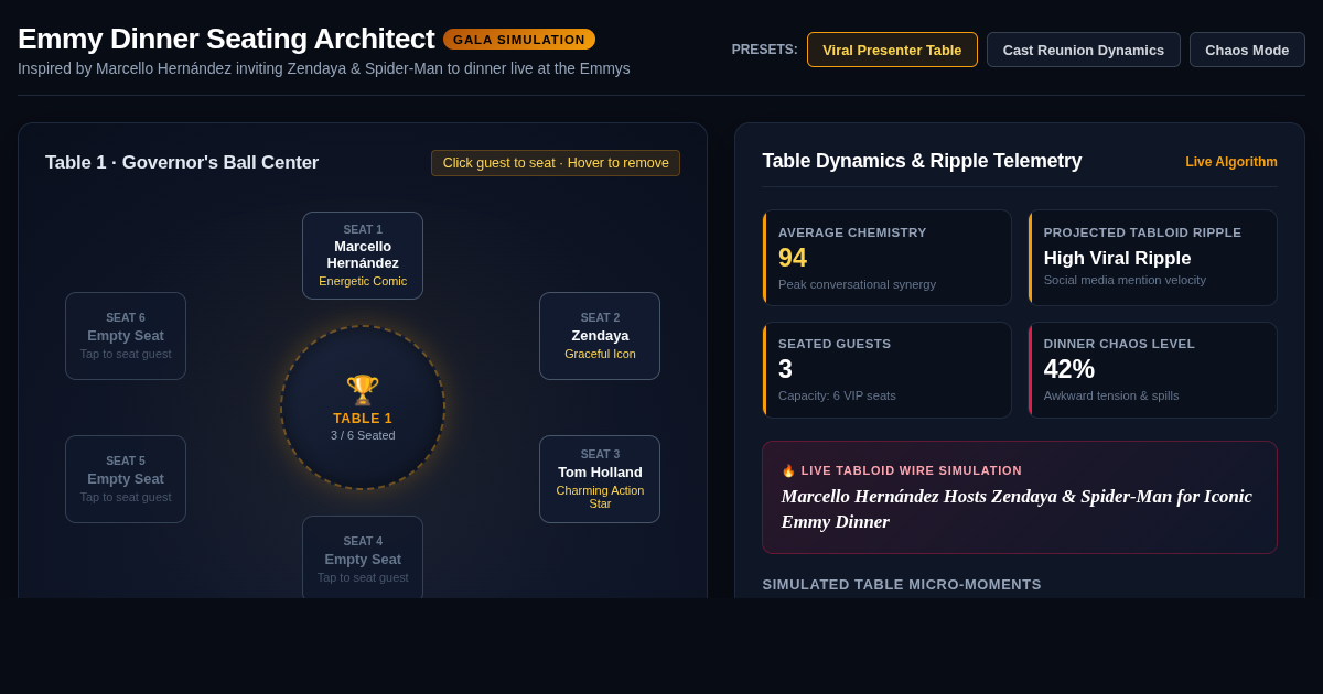 Emmy Dinner Seating Architect | Viral Hollywood Gala Simulator preview