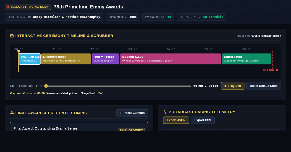 Emmy Stage Telecast & Presenter Timeline Planner preview