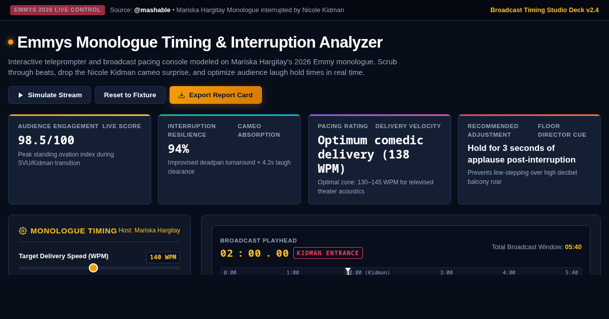 Emmys Monologue Timing & Interruption Analyzer preview