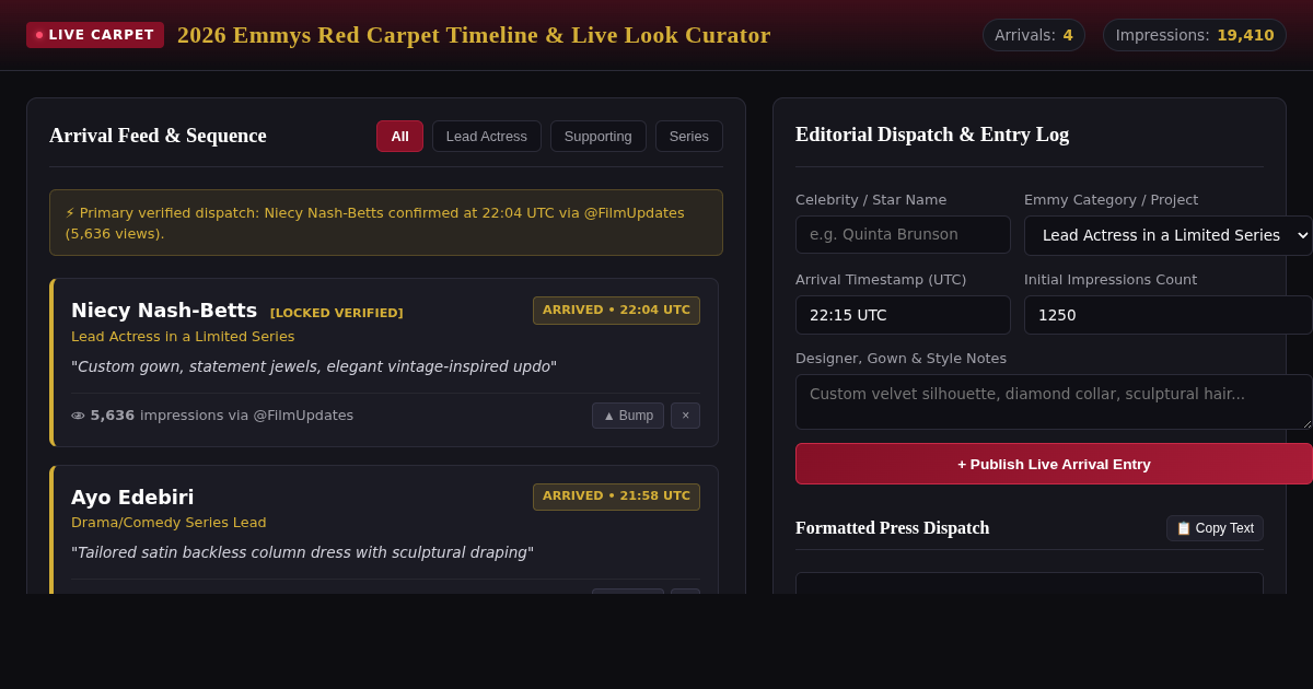 2026 Emmys Red Carpet Timeline & Live Look Curator preview