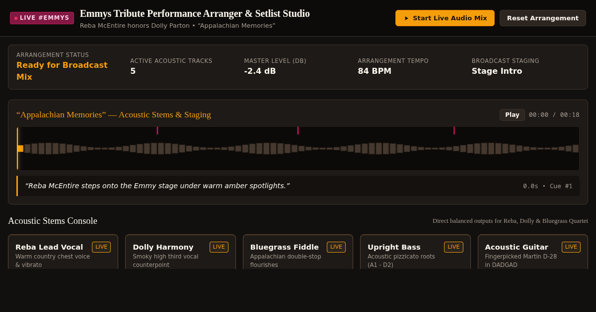 Emmys Tribute Performance Arranger & Setlist Studio preview