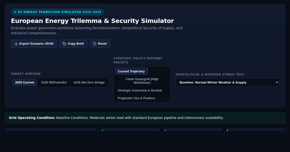 European Energy Trilemma & Security Simulator: Power Grid 2025–2035 preview
