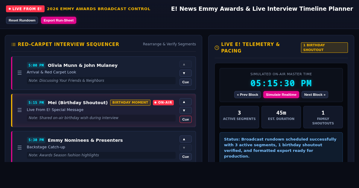 E! News Emmy Awards & Live Interview Timeline Planner preview