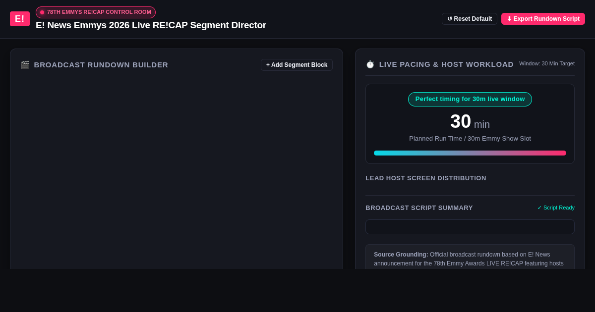 E! News Emmys 2026 Live RE!CAP Segment Director preview