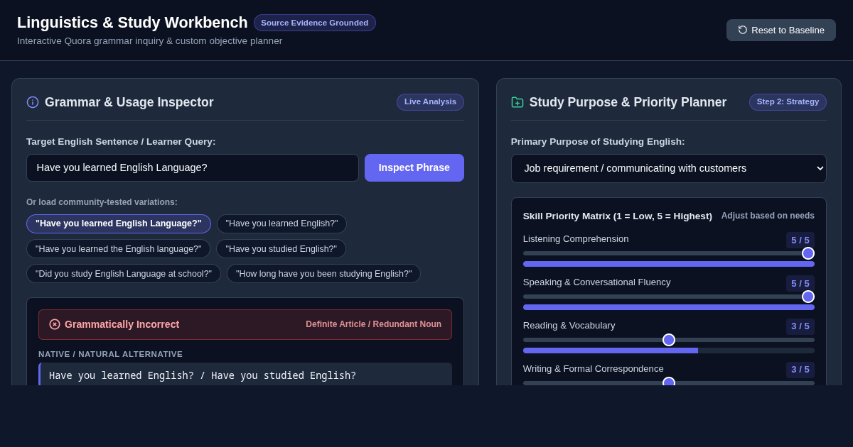 English Grammar & Usage Evidence Workbench preview