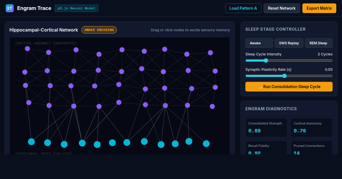 Engram Trace: Hippocampal-Cortical Memory Consolidation Simulator preview