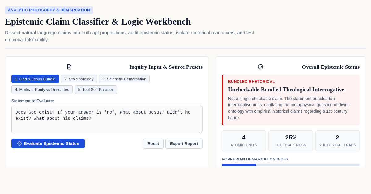 Epistemic Claim Classifier & Logic Workbench preview