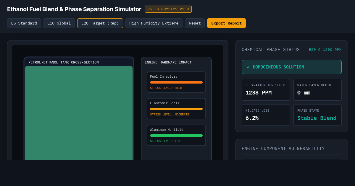 Ethanol Fuel Blend & Phase Separation Simulator preview