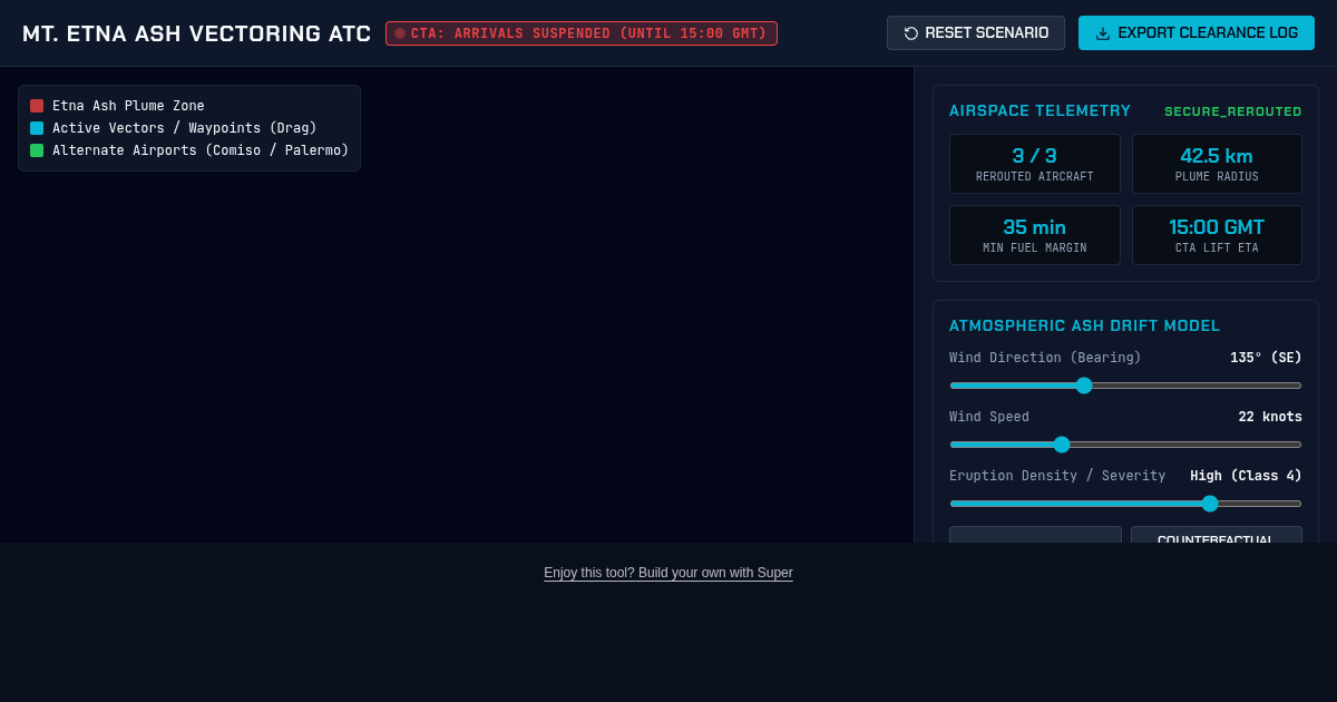 Etna Volcanic Ash Cloud Flight Vectoring Simulator | Tactical ATC Operations preview