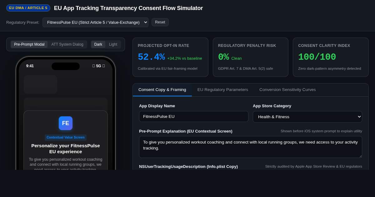 EU App Tracking Transparency Consent Flow Simulator preview